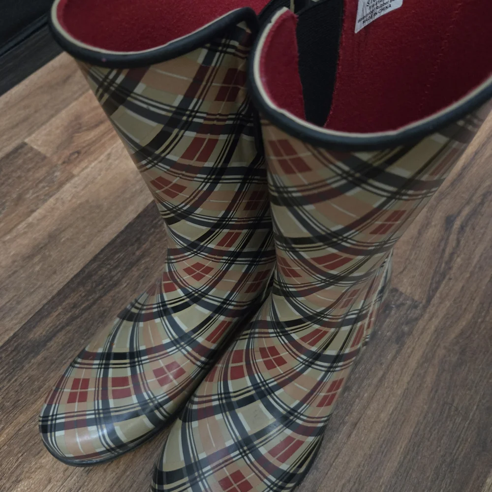 Sperry Top Sider Plaid Winter Rain Boots - Red, Black, Tan